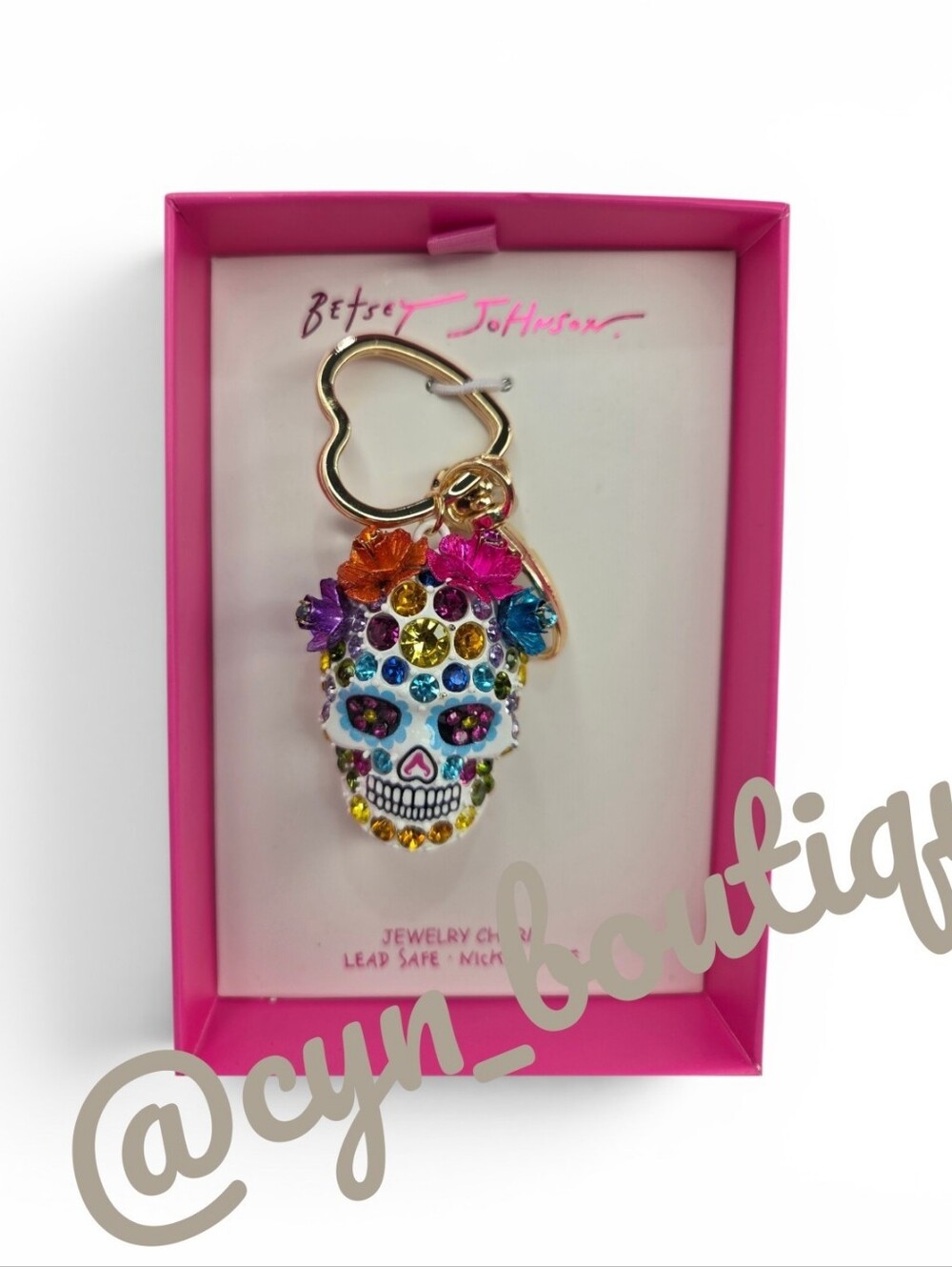 🤍▪️Betsey Johnson ▪️Sugar Skull Jeweled Charm Keychain Day of the Dead NWT